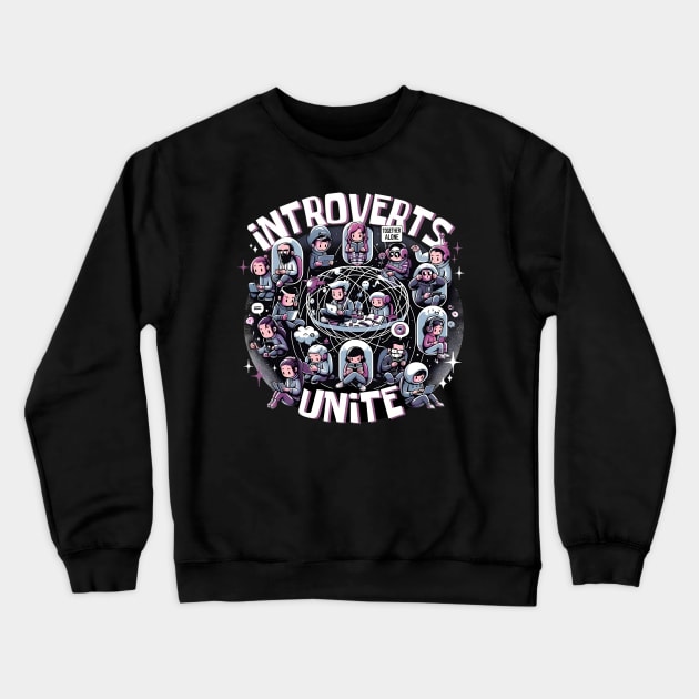 Introverts Unite Quirky Character Alone Together Design Crewneck Sweatshirt by Xeire